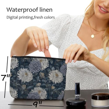 Elegant Blue Floral Makeup Bag Chrysanthemums Cosmetic Bag - color: Multicolor 1611