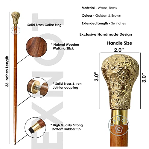 Vintage Walking Sticks in Natural Wood Elegant Walking Cane Brass Handle knob Brown Wood Stick - Victorian Cane - Fancy Cane for Men and Women
