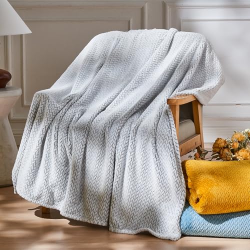 NEWCOSPLAY Fleece Leaves Pattern King Blanket, Frosty Dark Grey, 90"x110" - color: Frosty Dark Grey, size: King(90"x110")