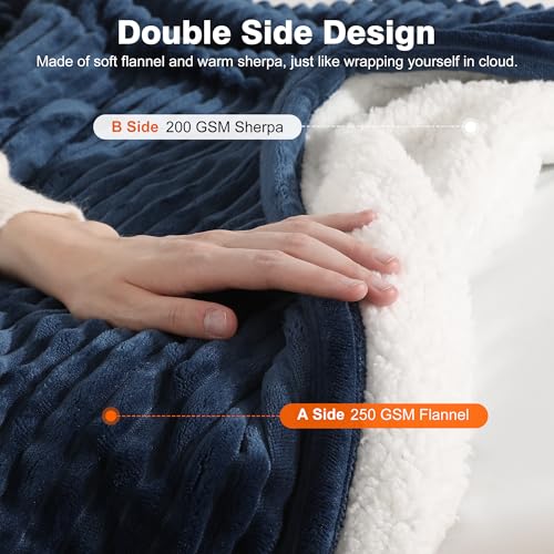 Heated Blanket Throw Electric Throw Blanket Warming Blanket for Adults - color: Navy Blue, size: Throw(50"x60")