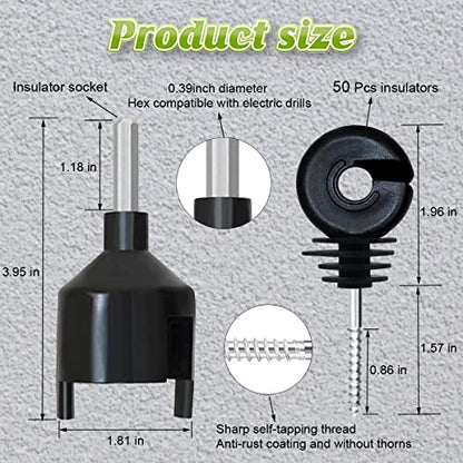 656 Feet Electric Fence Polywire & 50 Pcs Electric Fence Insulator, Portable Electric Fencing Poly Wire Rope Line 6 Steel Strands for Reliable Conductivity & Rust Resistance - size: 656 Ft + 50 Pcs Insulators