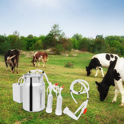 Electric Milking Machine for Cows and Goats, 10L Stainless Steel Milk Bucket, Adjustable Vacuum & Pulsation, Portable Cow Milker for Farm, Homestead, Dairy Use (10L) - size: 10L