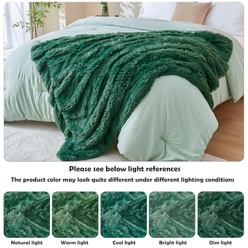 GONAAP Fuzzy Faux Fur Throw Blanket for Couch, Dark Green, 50"x60" - color: Dark Green, size: Throw(50"x60")