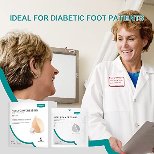 Dimora Heel Foam Dressing, Non-Adhesive Hydrophilic Pads, Highly Absorbent 5.5 x 4 in Pack of 5 Waterproof Dressing for Wound Care - size: 5.5“x4" 5 packs