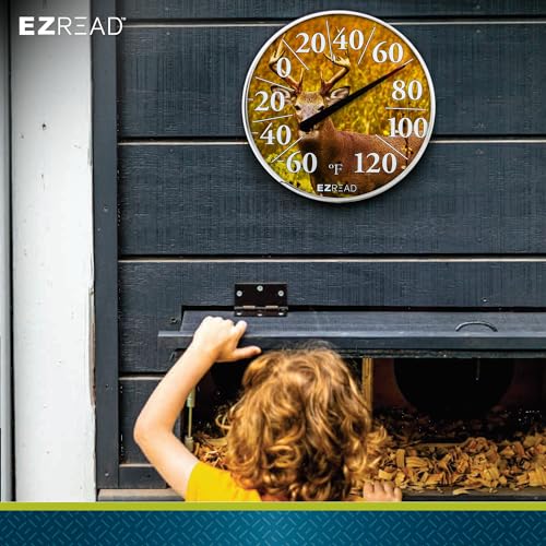 EZREAD Hanging Dial Thermometer 840-1217 Weather Thermometers for Indoor and Outdoor Use, Large 12.5 Inch Diameter, Easy to Read Numbers, Buck - color: Buck