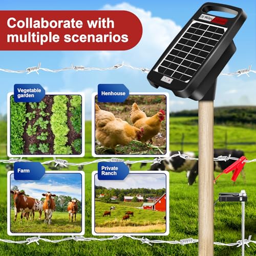 20 Miles Solar Powered Electric Fence Charger, 0.32J for Gardens, Livestock | Solar/AC Dual Power, 24/7 Protection Energizer, Portable Solar Panel,10.2kV Output, Rainproof, Easy Setup, Safe for Livestock - size: 20M 0.32J