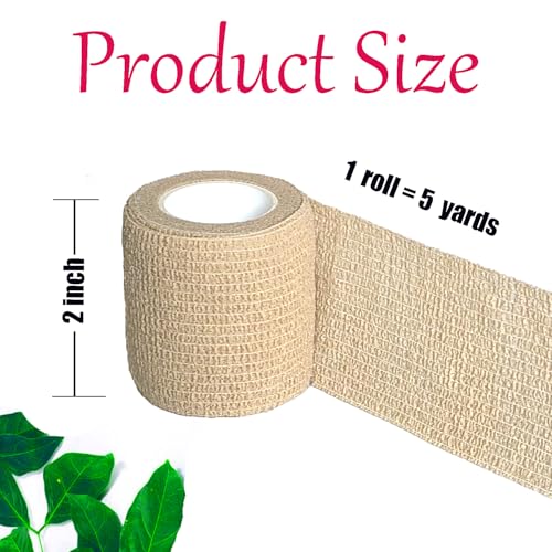3 Pack 2 Inches Self Adhesive Bandage Wrap Vet Wrap for Pets, Stretch Self Adherent Tape Cohesive Wrap for Athletic, Sports, Wrist and Ankle(Skin)