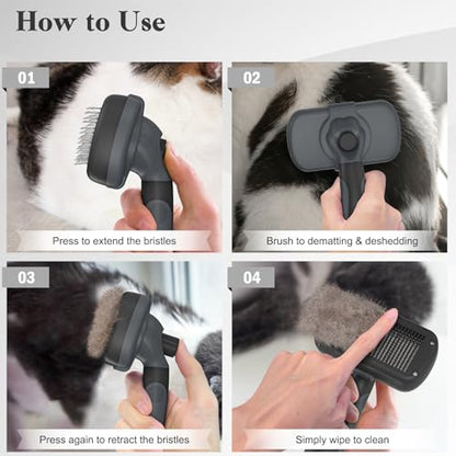 Swihauk Self Cleaning Slicker Brush - Skin Friendly for Dogs & Cats, Deshedding Grooming Tool for Shedding Hair, Puppy Brush for Haired Pets - color: Gray