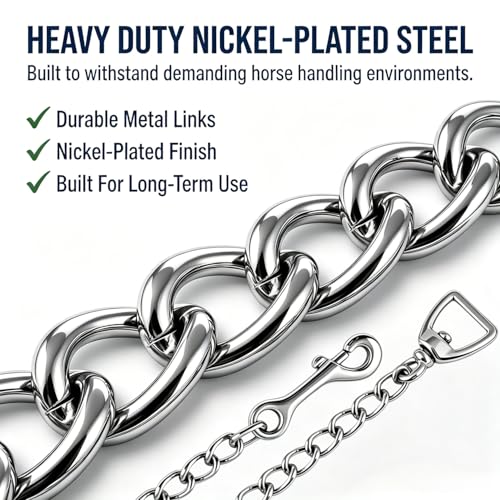 Horse Lead Chain, Heavy Duty Stud Chain with Swivel Snap, Nickel Plated