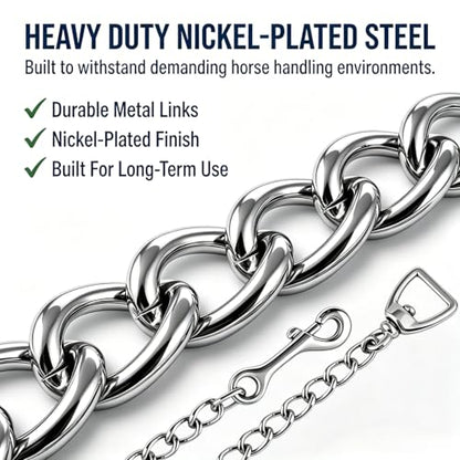 Horse Lead Chain, Heavy Duty Stud Chain with Swivel Snap, Nickel Plated