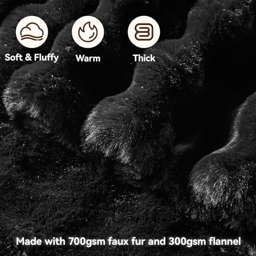 Anysay Faux Fur Throw Blanket, 1000GSM Fluffy Soft Bubble Blanket 50''*60'' - color: Black, size: Throw