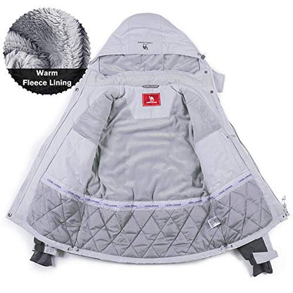 CAMEL CROWN Women’s Mountain Snow Waterproof Ski Jacket Detachable Hood Windproof Fleece Parka Rain Jackt Winter Coat - color: Gray, size: XX-Large