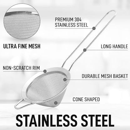 Zulay Kitchen 304 Stainless Steel Fine Mesh Strainer 3.35 in - Strainers Fine Mesh, Tea Strainers for Loose Tea - Perfect for Tea, Cocktails, Juicing, Drinks, Liquids, Matcha, Coffee & More - color: Silver