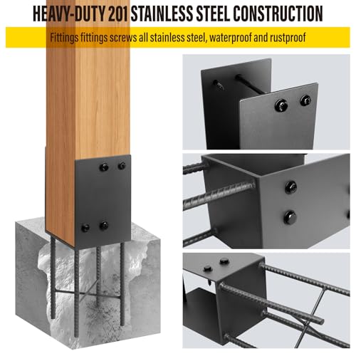 4Pack Heavy Duty Stainless Steel U-Shape Fence Post Holder - Fits 6"x6"(Actual 5.5" x5.5) Wood Posts, Wet Concrete Post Base for Fence, Deck Railing, Pergola