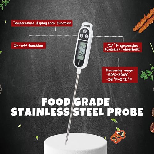 Copkim 6 Pcs Food Thermometer Instant Read Probe BBQ,White | Waterproof Stainless Probe, Accurate Temperature Reading, Meat Grilling Baking Water Milk Yogurt Cooking Kitchen BBQ - color: White