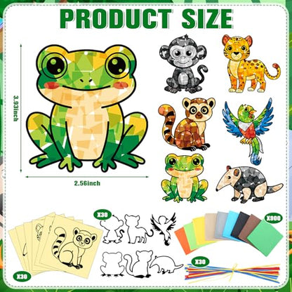 AmazingSpark 30 Pcs Rainforest Suncatcher Craft Kit, VBS Animal DIY | 6 Jungle Animals Tissue Paper, Stained Glass Effect for Summer Church Activities, Bulk Kids Classroom Art Projects - style: Rainforest Animals