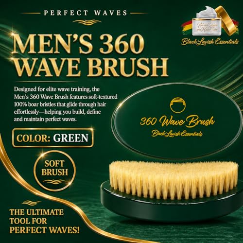 360 Wave Brush, Build Deeper Waves, Soft & Hard Boar Bristle Curved Brush, Black Lavish Essentials Signature (Soft, Emerald Green) - color: Emerald Green, size: Soft Brush