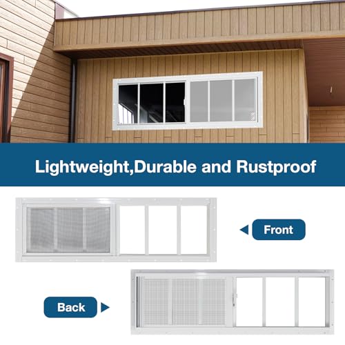Yuzzy Shed Windows 2 Pack, 12"x36" Sliding Windows Transom Window with Tempered Glass and Removable Fiberglass Screen for Shed, Chicken Coop, Playhouse, Household, Garage, Barns (White) - color: White, size: 12"x36"