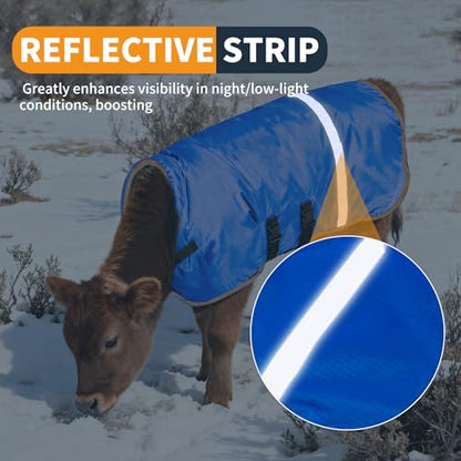 Fleece-Lined Calf Coat – 150g Insulated Winter Jacket for Calves & Goats – Blue/Gold – 2-Pack