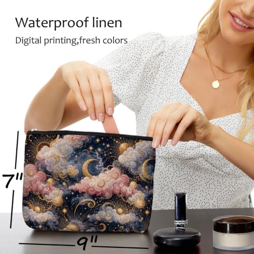 Blue Leaves Starry Night Sky Makeup Bag Moons Stars Cosmetic Bag - color: Multicolor 1616
