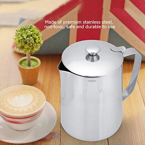 Stainless Steel Coffee Cup Mug Milk Frothing Pitcher Jug with Lid for Latte Coffee Art for Office Kitchen(1000mL) - size: 1000mL