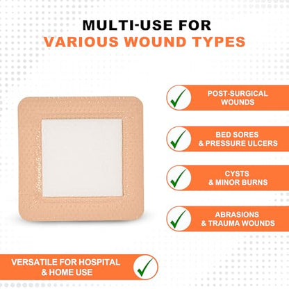 CuraVance Silicone Bordered Dressing with Silver, Absorbent 4"x4" Box of 10 | Sterile And Individually Wrapped - Silver Ag Dressing Pads - Antimicrobial & Odor-Resistant, Highly Absorbent & Medical Grade - size: 10 pack, style: 4"x4" Silver