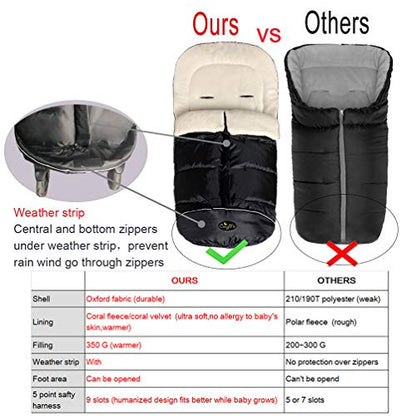CozyMe 3 in 1 Winter Outdoor Tour Toddler Universal Stroller Sleeping Bag, Waterproof Footmuff, Length/Height/Temperature Adjustable Baby Bunting Bag, Black - color: Black