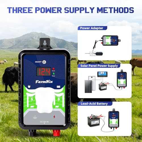 15 MilesElectric Fence Charger, 4J Energy Output 12KV Output Voltage,AC DC Electric Fence Energizer with LED Display for Preventing Wild Animals Intruding Great for Gardens,Poultry