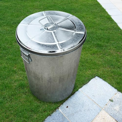 Plexon 20 Gallon Metal Trash Can with Lid Outdoor Large Trash Bin Galvanized Steel Garbage Can for Farm Garage Patio Ash Bucket Bird Seed Storage Can Heavy Duty Round Container - color: Silver