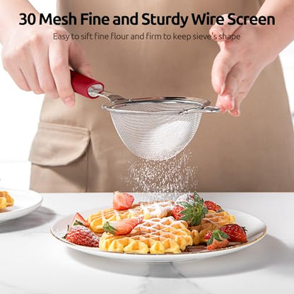 U-Taste Fine Mesh Strainer, 18/8 Stainless Steel Sieve 30 Mesh, S/Red - color: (4) Red, size: S-3.35in