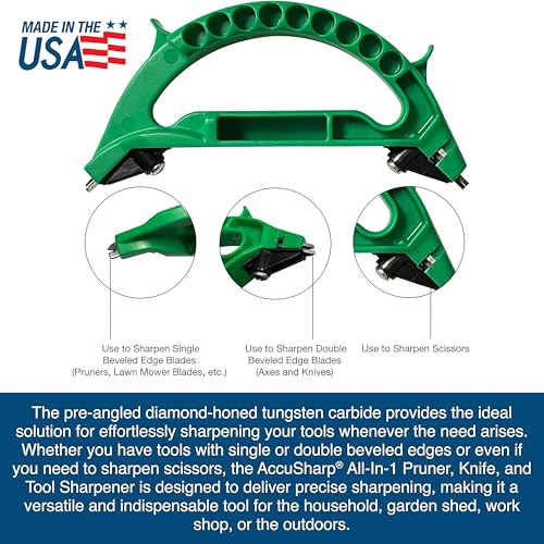 AccuSharp All-in-One Sharpener, All Purpose Sharpener for Knives, Scissors, Garden Tools, Sharpens & Restores Serrated Knives, Cleavers, Axes, Machete, Green - color: Green