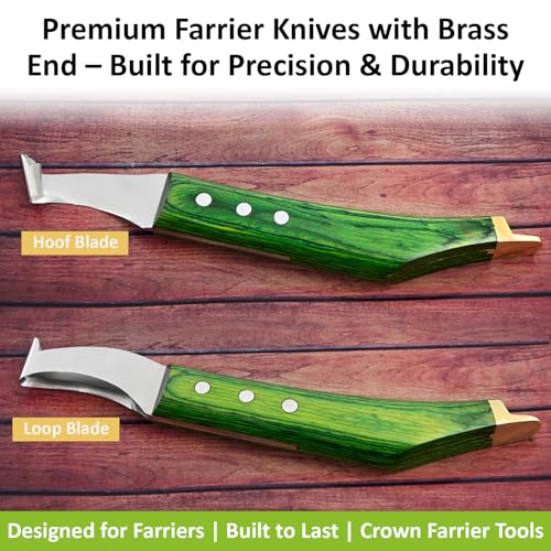 Premium Farrier Loop & Hoof Knife with Brass End – Professional Hoof Trimming Tool for Horses, Cows & Livestock, Stainless Steel Blade, Ergonomic Wood Handle (Green) - color: Green