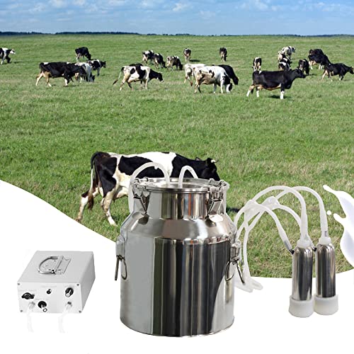 14L Cow Electric Milking Machine, Automatic Rechargeable Battery Powered Pulsation Vacuum Pump with 2 Teat Cups Stainless Steel Bucket for Cows(Battery Model) - color: Cow, size: 14LBattery