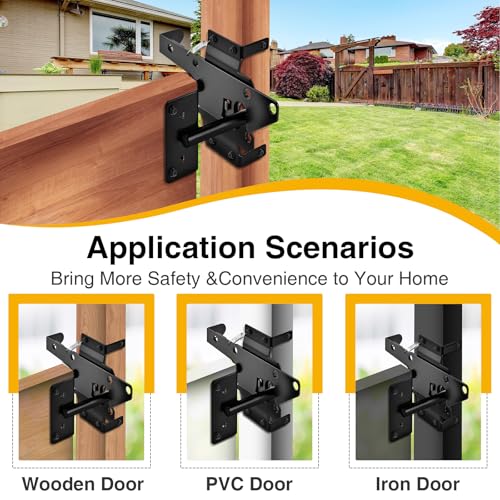 Self-Locking Gate Latch for Wooden Fence - Heavy Duty Automatic Gate Lock Gravity Door Latch Hardware for Secure Pool, Yard,Outdoor Garden, Metal Gates Vinyl Fences
