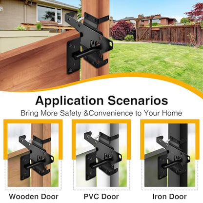 Self-Locking Gate Latch for Wooden Fence - Heavy Duty Automatic Gate Lock Gravity Door Latch Hardware for Secure Pool, Yard,Outdoor Garden, Metal Gates Vinyl Fences