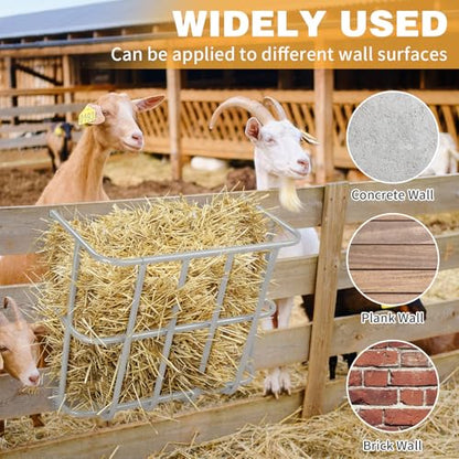 Large Capacity Wall Mounted Hay Feeder, Heavy-Duty Steel 22.8 x 14.6 x 20 Inch Slow Feeder for Horses, Goats, Sheep & Rabbits, Silver Livestock Feeding & Watering Supplies