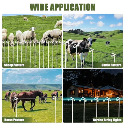 30 Pack Heavy Duty Pig Tail Step in Electric Fence Posts 41" 8mm Steel Farm | Full Insulation Galvanized Steel Portable No Dig Temporary Fence Stakes, Electric Fencing Livestock, Cattle, Horses, Garden