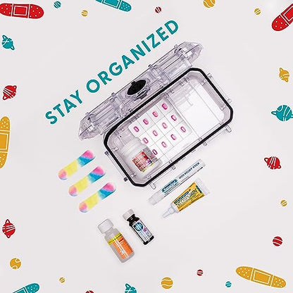 Evergreen X Seahorse 56 Medication Lock Box - Medium, First Aid Kit, Childproof, Empty Lockable Medicine Box to Store Medications, Diabetic Supplies. NO SUPPLIES INCLUDED (Clear + Squiggle) - color: Clear + Squiggle