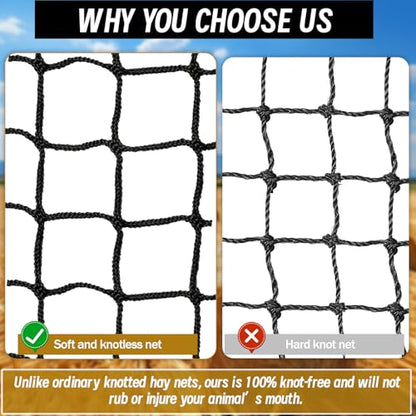 Heavy Duty Slow Feed Hay Net for Horses, 6x6x6 Ft Round Bale Hay Feeder Net - size: 6x6 Ft