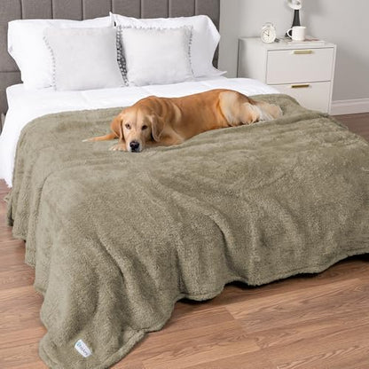 PetAmi Fluffy Sherpa Waterproof Dog Blanket for Pet Cat Queen 90x90, Taupe - color: Taupe, size: Queen (90x90)
