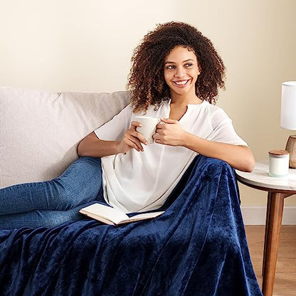 Berkshire Blanket Classic VelvetLoft® Solid Throw Blanket, Lightweight Soft Fuzzy Plush Throw Blanket for Bed and Couch, Dress Blues, 50x60 Inches - color: Dress Blues, size: Throw/Throw XL