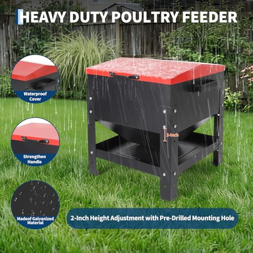 Garvee Metal Chicken Feeding Box, 80 lbs Large Capacity, Portable Feeder - size: 80 LBS