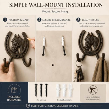 Comfy Hour 5 Inch Horse Hooks for Wall, Horseshoe Key Holder