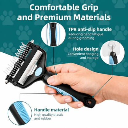 3-IN-1 Pet Grooming Tool - Undercoat Rake, Dematting Comb & Deshedding Brush for Cats, Dogs, Horses - Removes Mats, Tangles & Loose Fur, Reduces Shedding & Prevents Hair Mess (Blue) - color: Blue