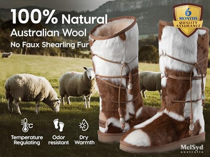100% Sheepskin Lined Fur Boots Women: Removable Arch Support Insole - color: Arch-knee High-chestnut, size: 9