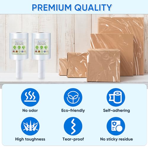 TICONN Stretch Wrap Stretch Film Roll, 1000ft Industrial Strength 5 inch Wide Clear Plastic Wrap with Handles for Pallet Wrapping Shipping Moving - style: 5''-1PK