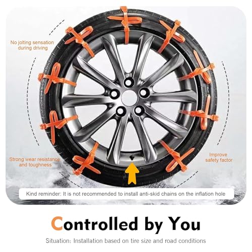 12 PCS Car Snow Tire Chains, Spiral Anti-skid Traction Straps, Portable Adjustable Zip Tie Tire Chains, Universal Emergency Accessory for Cars SUVs Trucks (Orange)