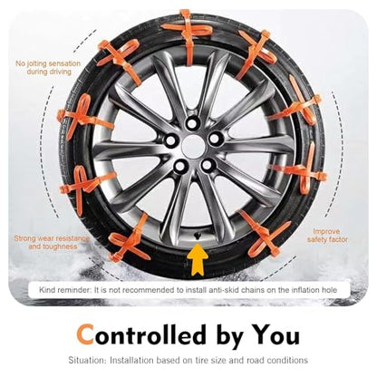 12 PCS Car Snow Tire Chains, Spiral Anti-skid Traction Straps, Portable Adjustable Zip Tie Tire Chains, Universal Emergency Accessory for Cars SUVs Trucks (Orange)