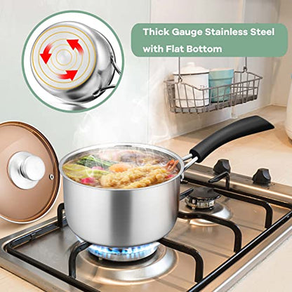 Herogo 2Qt Saucepan with Lid, 18/10 Stainless Steel Sauce Pan Pot, 2 Quart Saucepan for Gas Electric Stove Top Camping, Rust Free & Dishwasher Safe - size: 2 Quarts