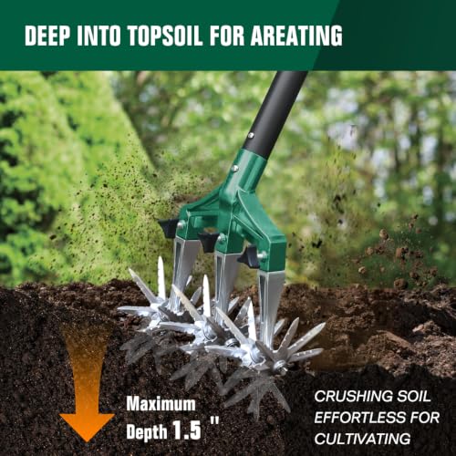 Altdorff Rotary Cultivator Garden Tool for Gardening and Lawn(61''), Rotary Hand Tiller with Detachable Thicker Tines&Sturdy Steel Handle, Manual Tiller Cultivator for Soil or Reseeding Grass